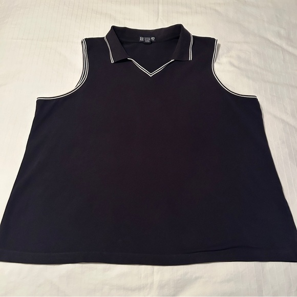 Lands' End Top Sleeveless Polo Collared Navy Blue White Trim Women's Plus 3X - Picture 9 of 13